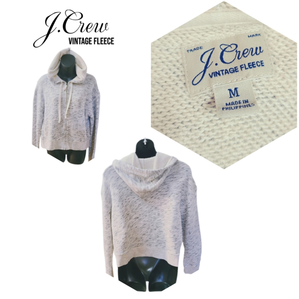 J. CREW VINTAGE FLEECE  GREY CROPPED HOODIE SIZE M